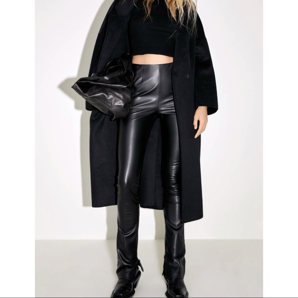Extra long faux leather leggings